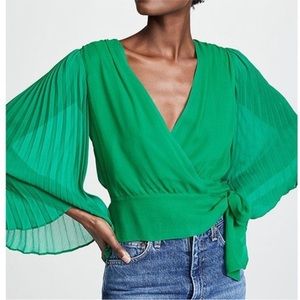 Alice + Olivia Kelley Green Silk Wrap Top - Size Large